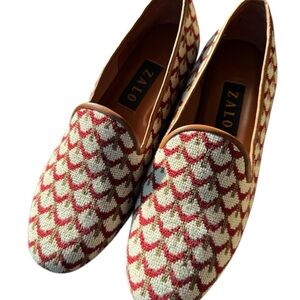 Vintage Needlepoint ZALO Women's Red, Cream, and Green Loafers